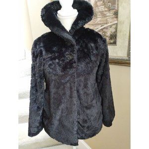 Patagonia Girls Medium Black Faux Fur Jacket Coat 2 Button